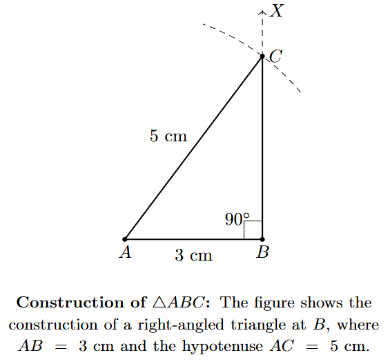 Step 4: The points A and C are joined to complete the right-angled triangle ABC.